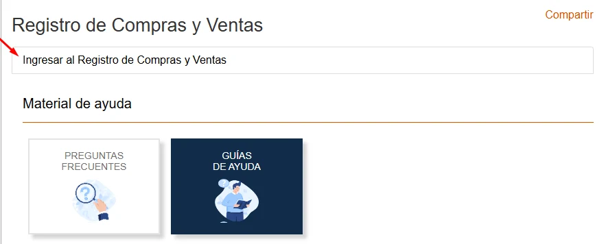 Página del Registro de Compras y Ventas con el enlace para ingresar