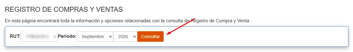 Selector de RUT, mes y año con el botón Consultar