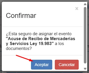 Ventana de confirmación preguntando si está seguro de asignar el evento