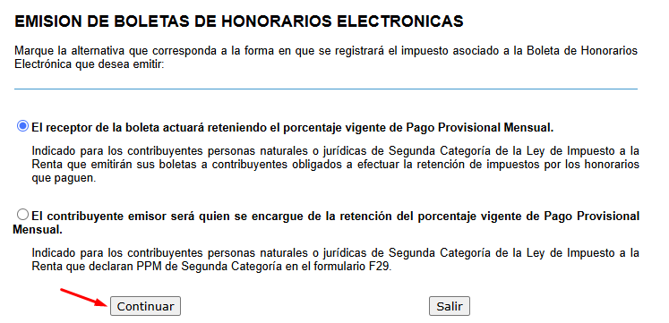 Pantalla con alternativas de retención por el receptor o PPM a cargo del emisor