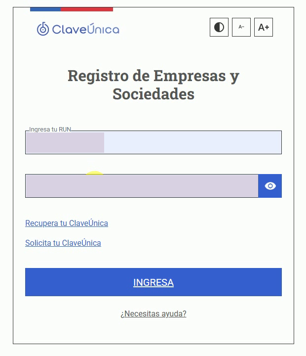 Pantalla de acceso con ClaveÚnica, con los campos personales protegidos