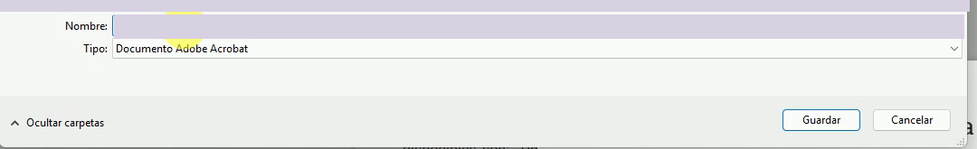 Ventana para guardar el PDF del Certificado de Vigencia, con campos de nombre y tipo de archivo y botón Guardar