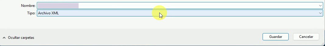 Descarga del archivo XML del documento tributario electrónico con los datos del nombre de archivo protegidos